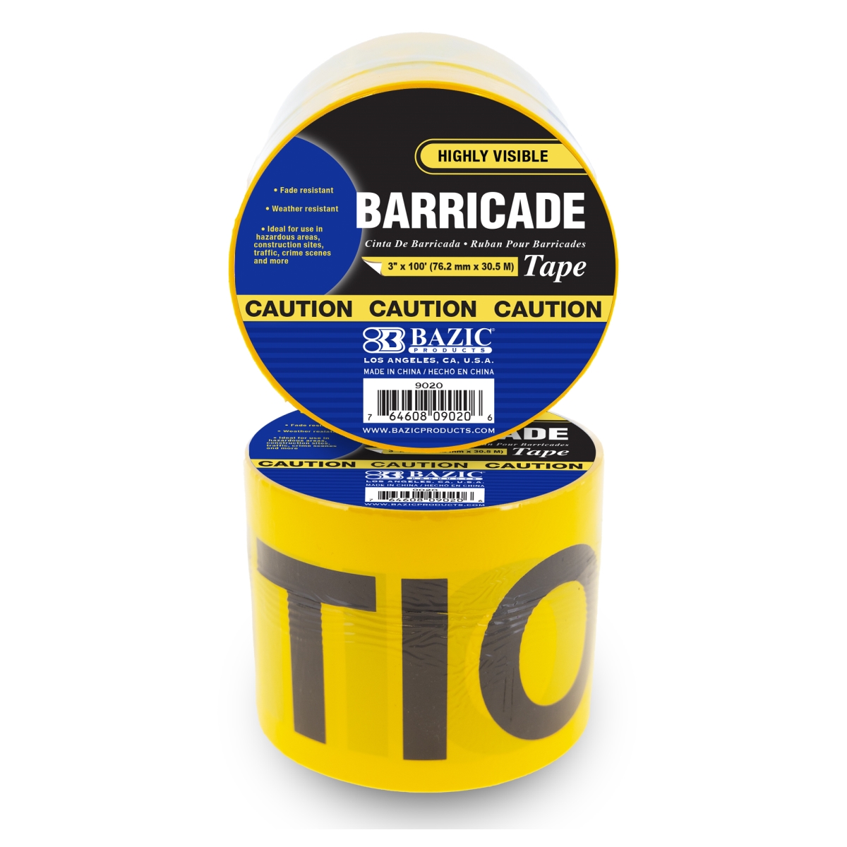 Bazic 9020 3 in. x 100 ft. Yellow Caution Barricade Tape