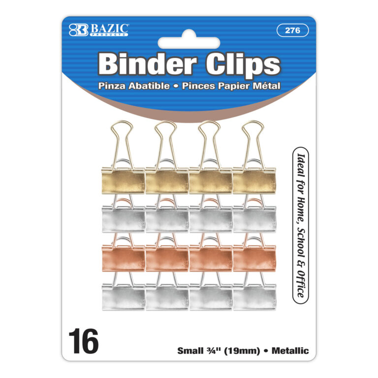 Bazic 276 0.75 in. Small Metallic Binder Clip, Assorted Color - 16 per Pack