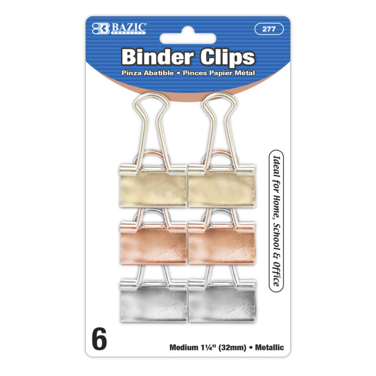 Bazic 277 Medium 1.25 in. Metallic Binder Clip, Assorted Color - 6 per Pack