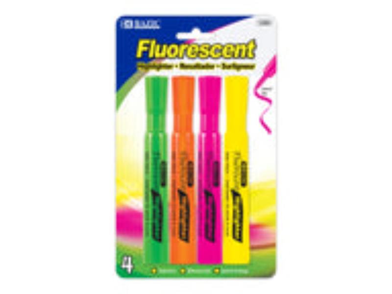 Bazic 2350 Desk Style Fluorescent Highlighters, Pack of 4