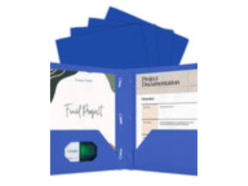 Bazic 2114 Poly 2 Pockets Portfolio with 3 Prong Fastener, Blue