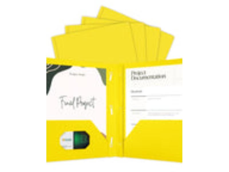 Bazic 2115 Poly 2 Pockets Portfolio with 3 Prong Fastener, Yellow