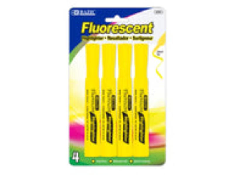 Bazic 2351 Desk Style Fluorescent Highlighters, Yellow - Pack of 4