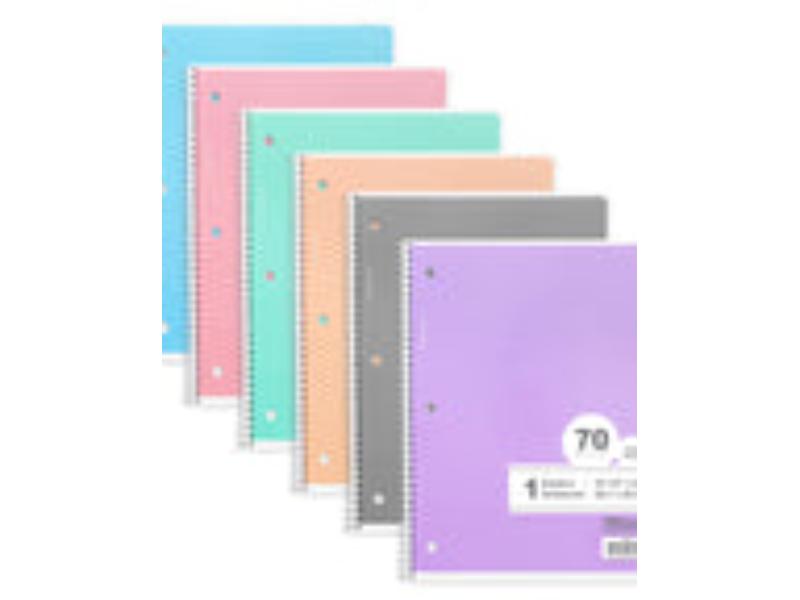 Bazic 5487 W-R 1 Subject Pastel Spiral Notebook, 70 Count
