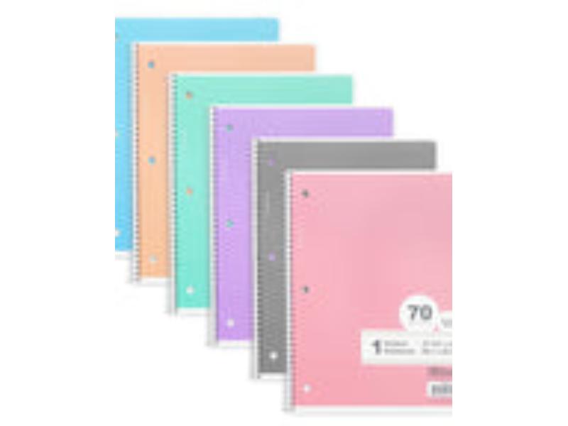 Bazic 5486 C-R 1 Subject Pastel Spiral Notebook, 70 Count