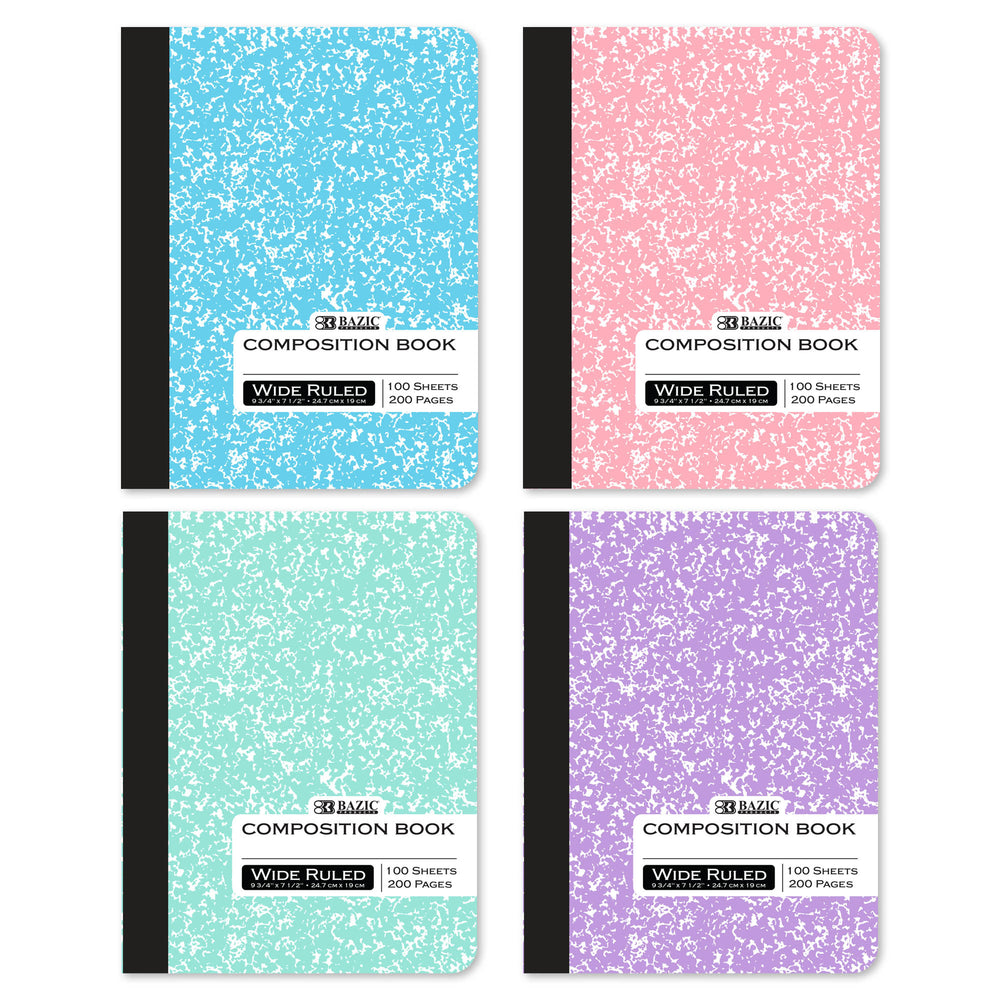 Bazic 5515 Wide Ruled Pastel Color Marble Composition Book - 100 Count