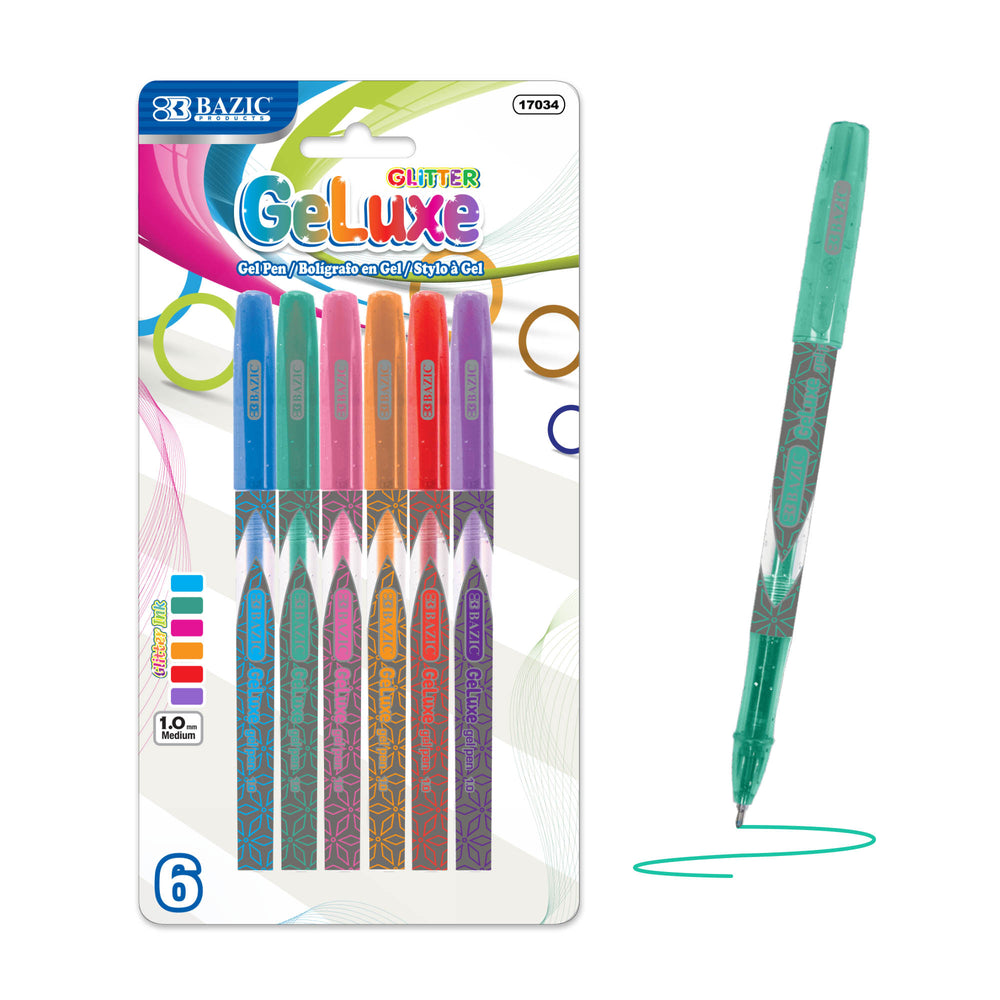 Bazic 17034 GeLuxe 6 Glitter Color Gel Roller Pen