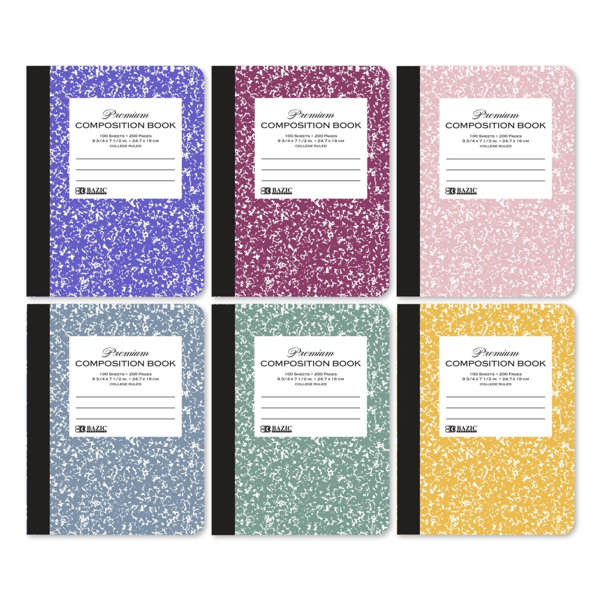 Bazic 5516 C-R Premium Morandi Color Marble Composition Book, 100 Count