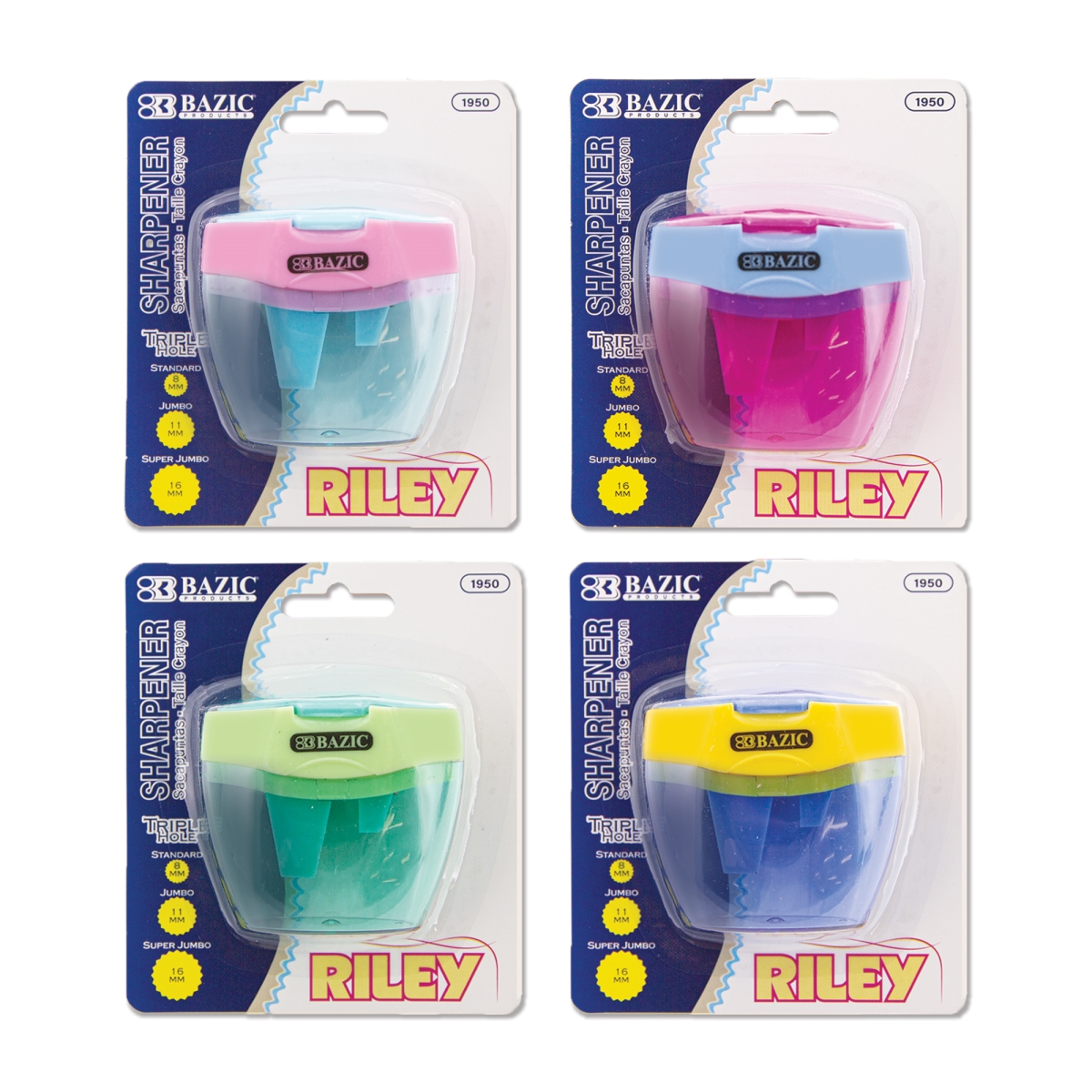 Bazic 1950 Riley Triple Hole Sharpener with Receptacle - Bright