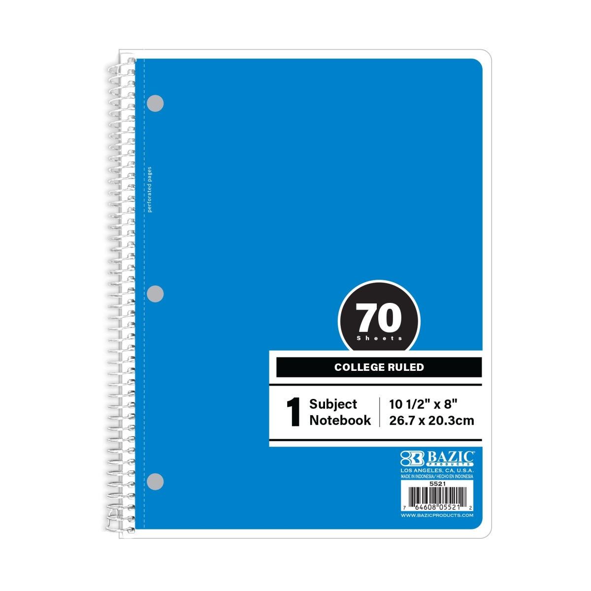 Bazic 5521 C-R 1-Subject Spiral Notebook, Blue - 70 Sheets
