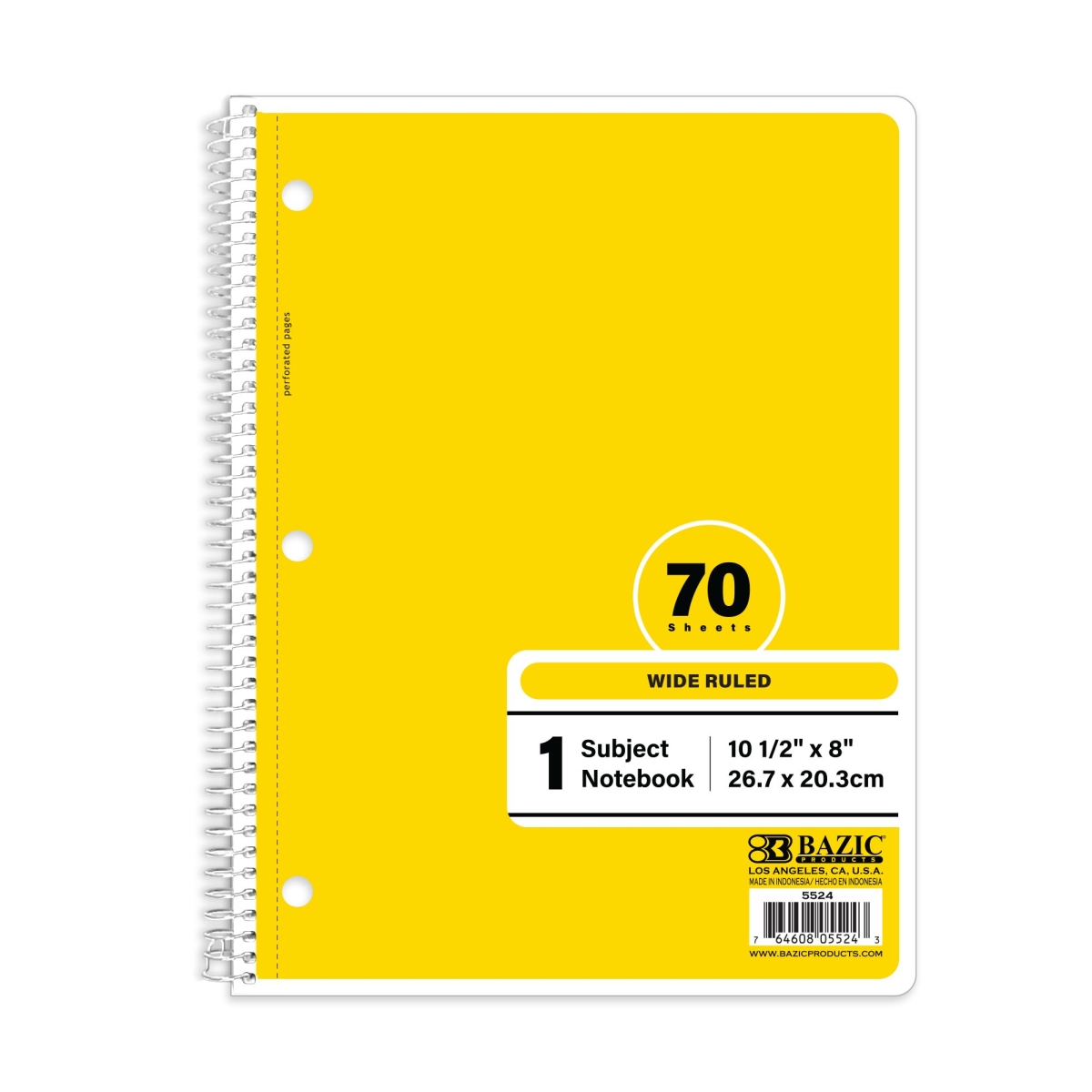 Bazic 5524 W-R 1-Subject Spiral Notebook, Yellow - 70 Sheets