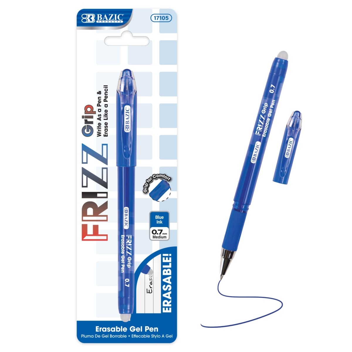 Bazic 17105 Frizz Erasable Gel Pen with Grip - Blue
