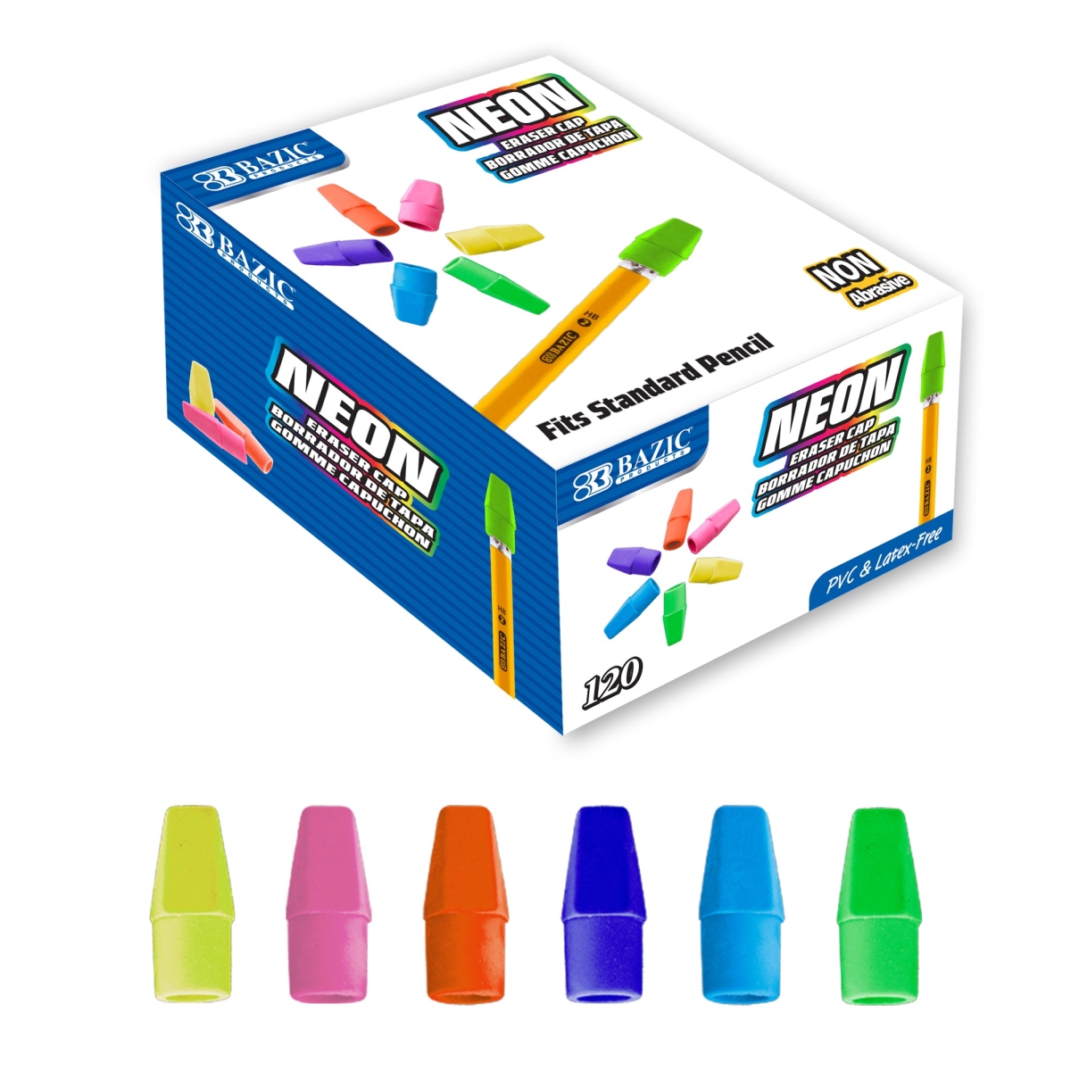Bazic 2237 Eraser Cap - Neon - Box of 120