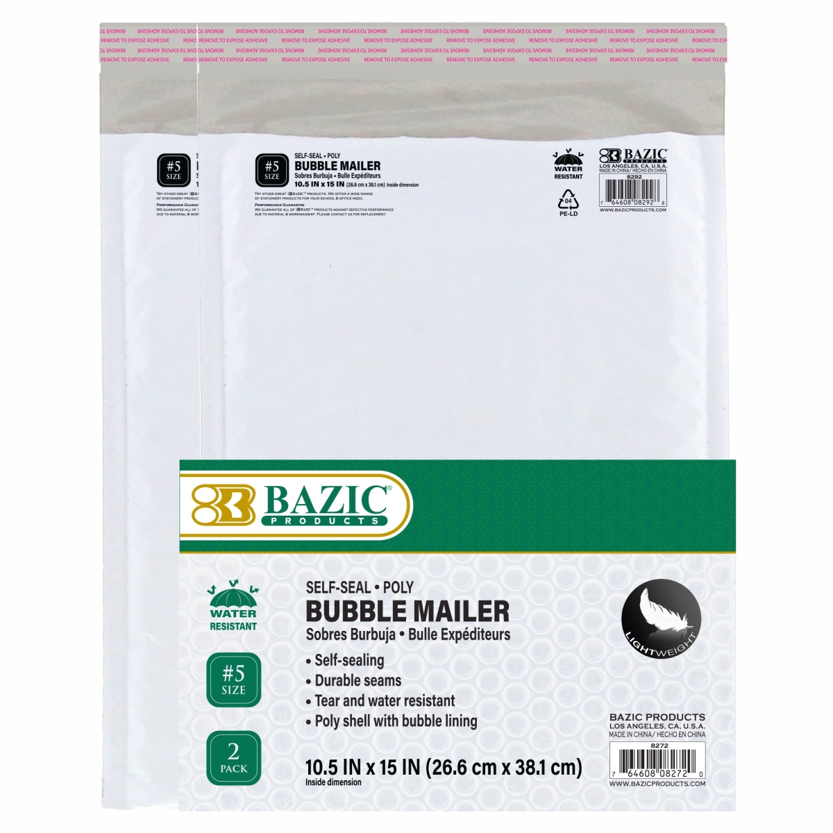 Bazic 8272 10.5 x 15 in. No.5 Poly Bubble Mailer - Pack of 2