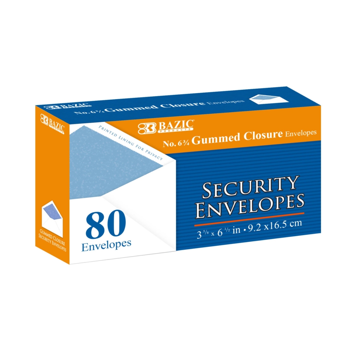 Bazic 8213 No.6 0.75 Security Envelopes with Gummed Closure - Pack of 80