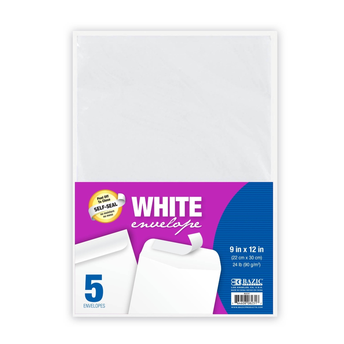 Bazic 8231 9 x 12 in. Self-Seal White Envelope - Pack of 5