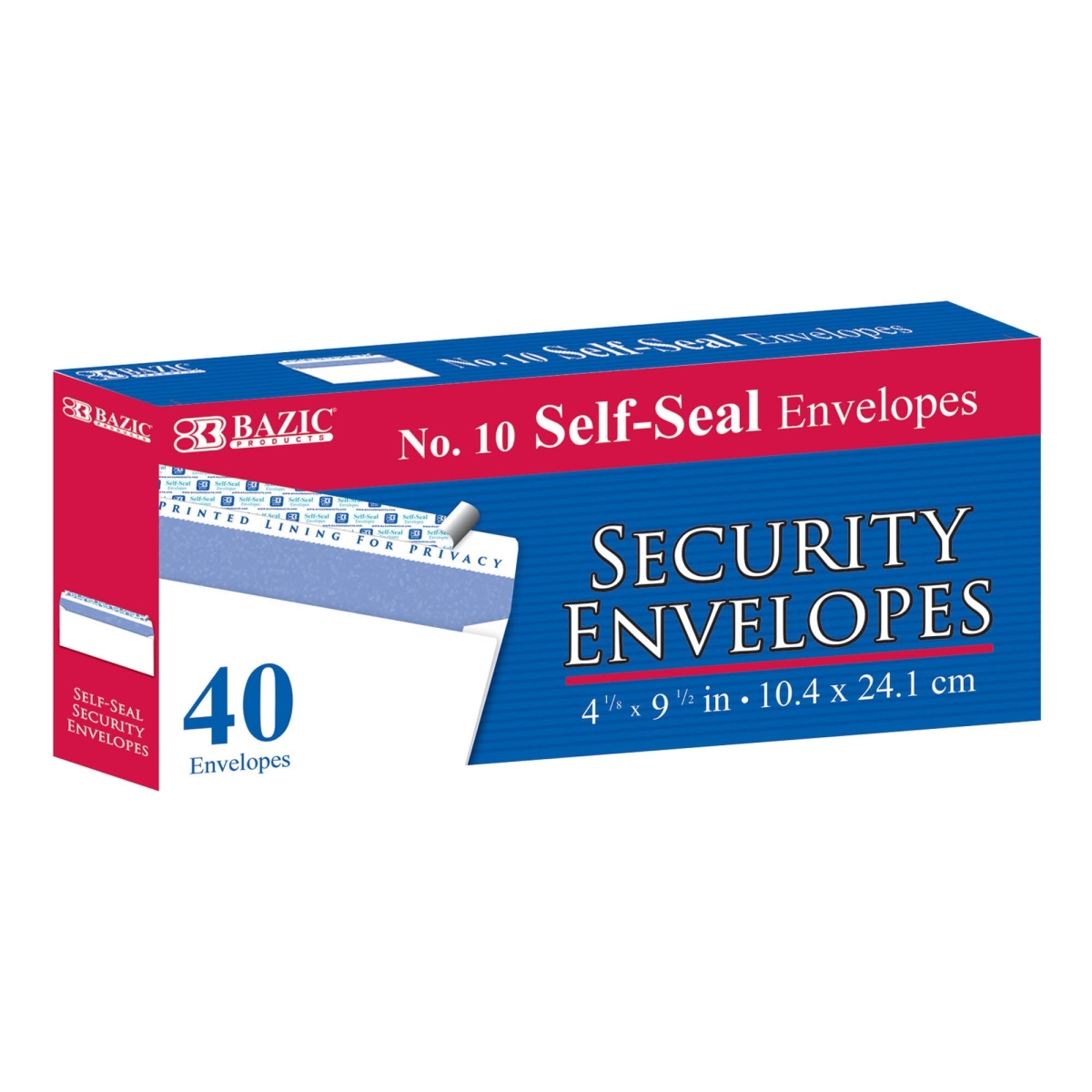 Bazic 8207 No.10 Self-Seal Security Envelopes - Pack of 40