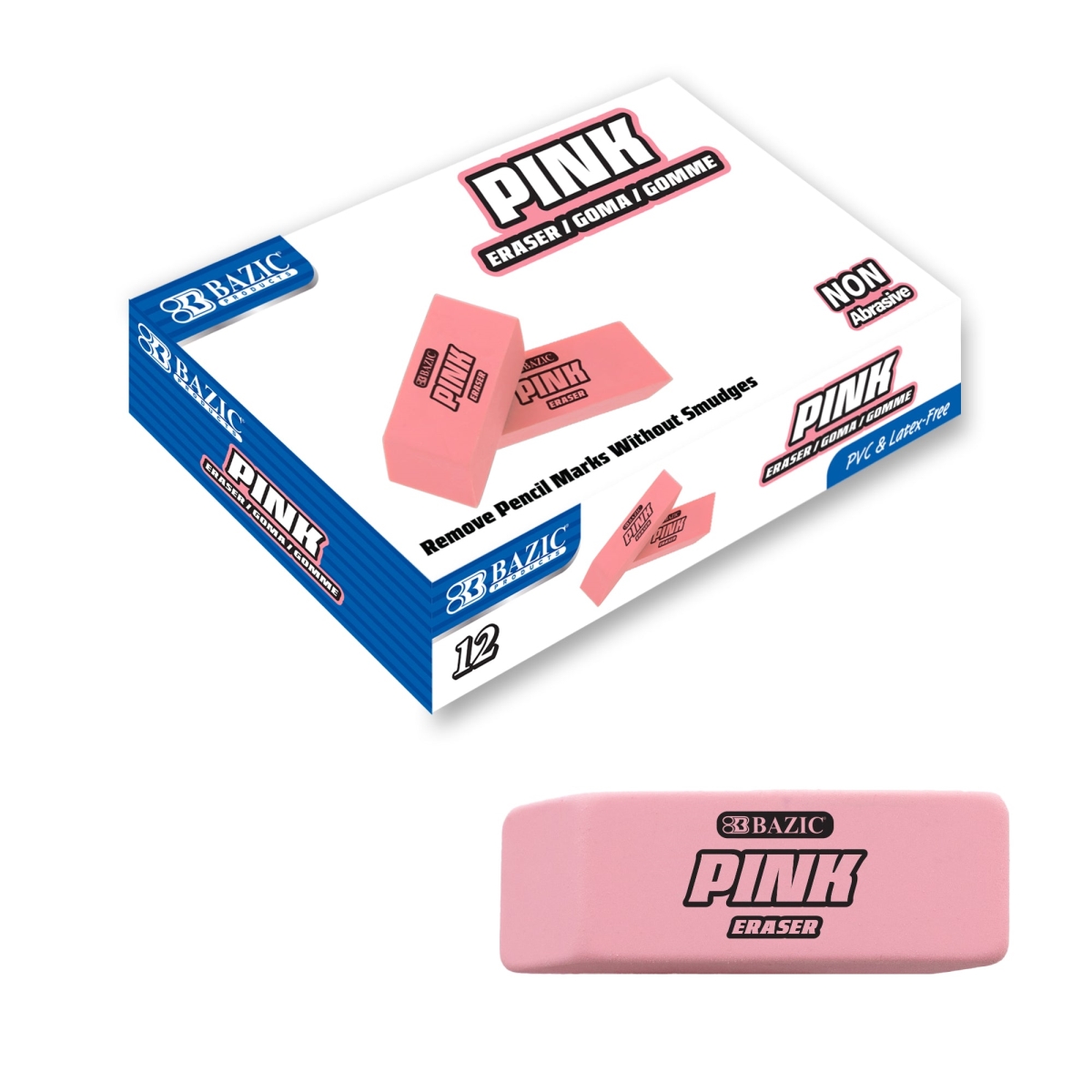 Bazic 2220 Bevel Eraser - Pink - Box of 12