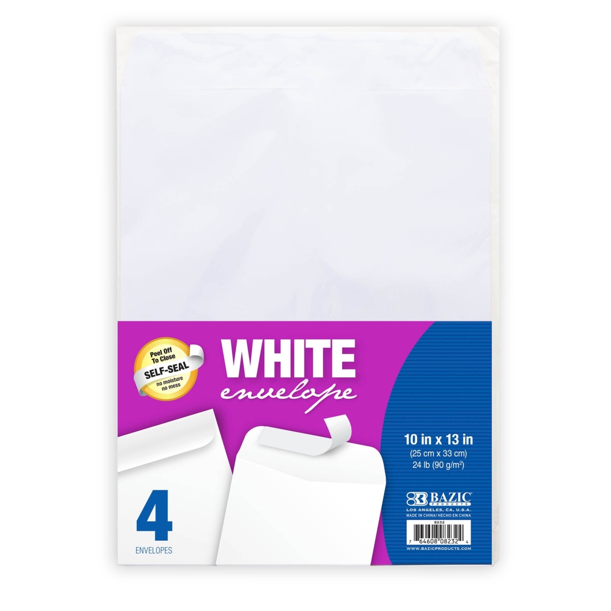 Bazic 8232 10 x 13 in. Self-Seal White Envelope - Pack of 4