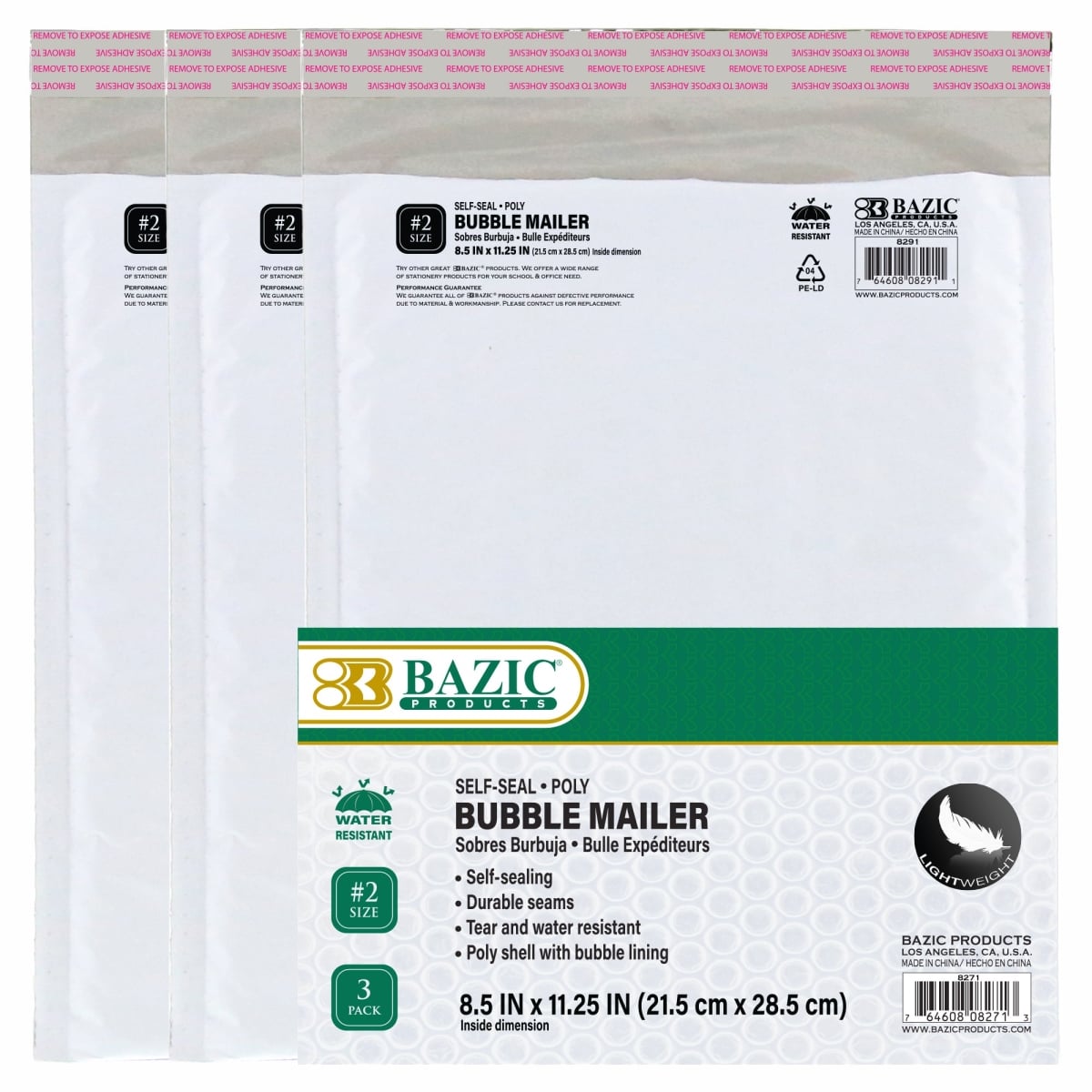 Bazic 8271 8.5 x 11.25 in. No.2 Poly Bubble Mailer - Pack of 3