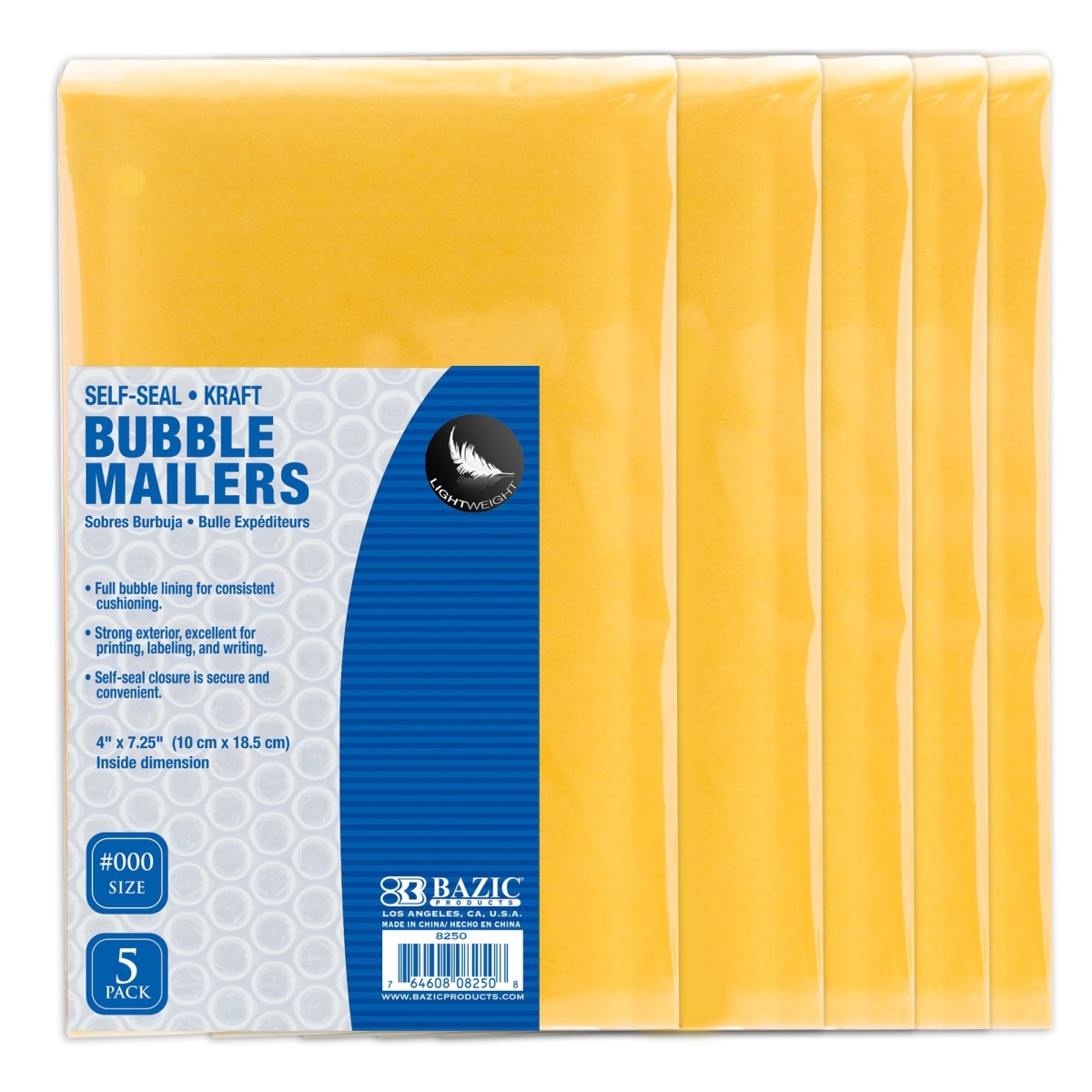 Bazic 8250 4 x 7.25 in. Self-Seal Bubble Mailers - Pack of 5