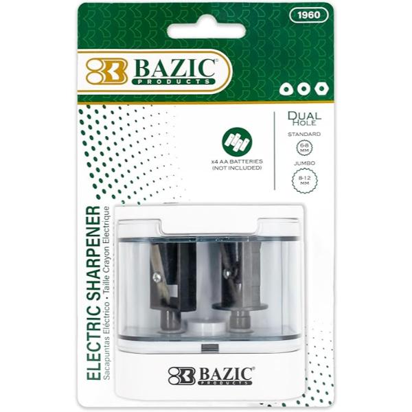 Bazic 1960 6-8 mm Dual Blades Battery Powered Pencil Sharpener, White