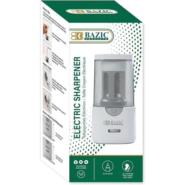 Bazic 1963 6-12 mm Electric Pencil Sharpener for Standard & Jumbo Pencil, White