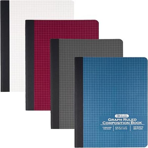 Bazic 5530 4-1 in. Quad-Ruled Paper Composition Book, Assorted Color - 100 Count