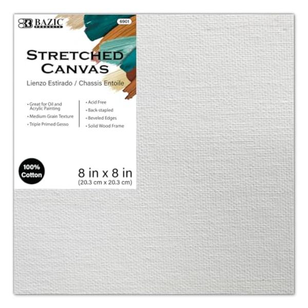 Bazic 6901 8 x 8 in. White Stretched Canvas, Triple Primed Cotton
