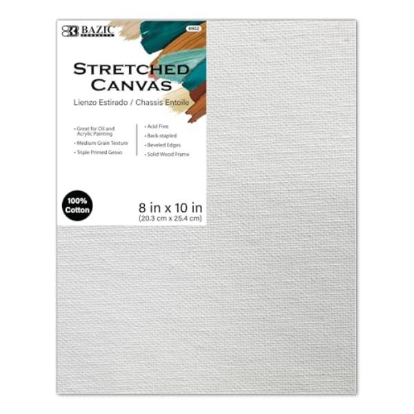 Bazic 6902 8 x 10 in. White Stretched Canvas, Triple Primed Cotton