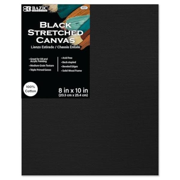 Bazic 6920 8 x 10 in. Black Stretched Canvas, Triple Primed Cotton