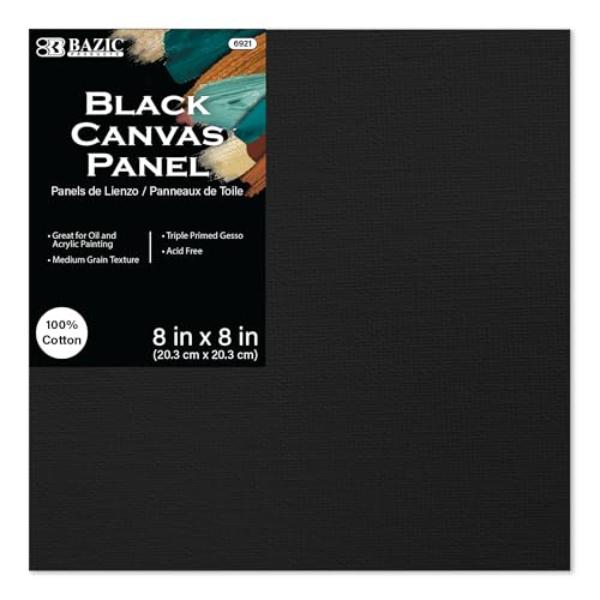 Bazic 6921 8 x 8 in. Black Canvas Panel, Triple Primed Cotton