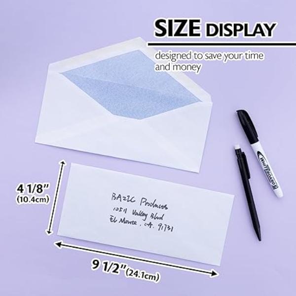 Bazic 8214 1.125 x 9.5 in. No.10 Security Paper Envelopes with Gummed Closure - Pack of 40