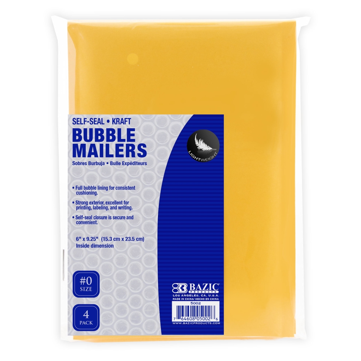 Bazic 8251 6 x 9.25 in. Self-Seal Bubble Mailers - Pack of 4