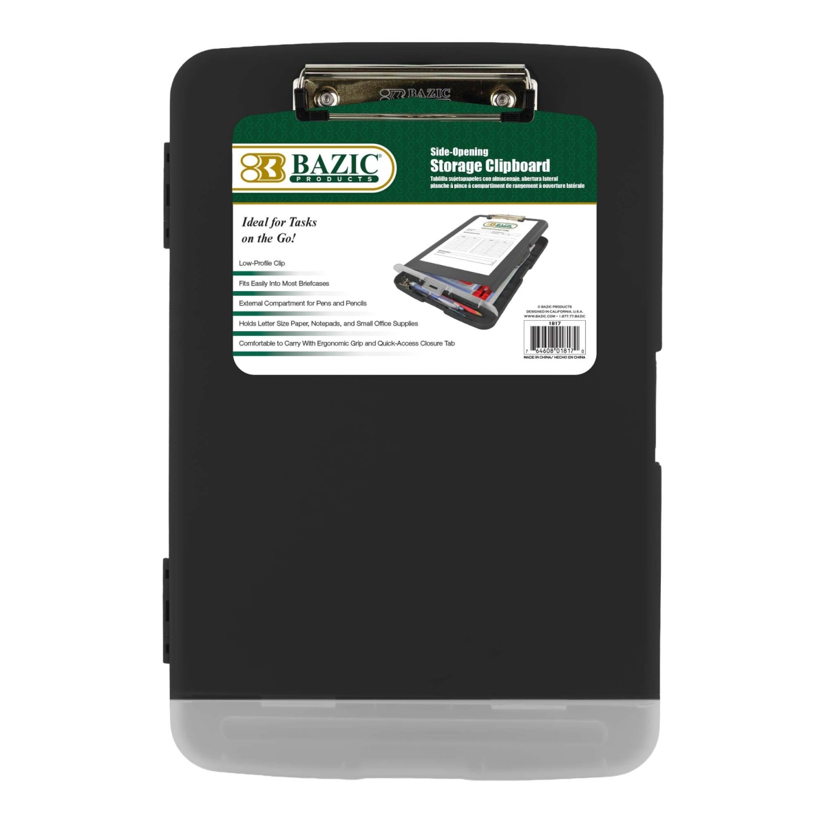 Bazic 1817 14 x 9.8 in. Clipboard with Storage & Pen Holder, Black