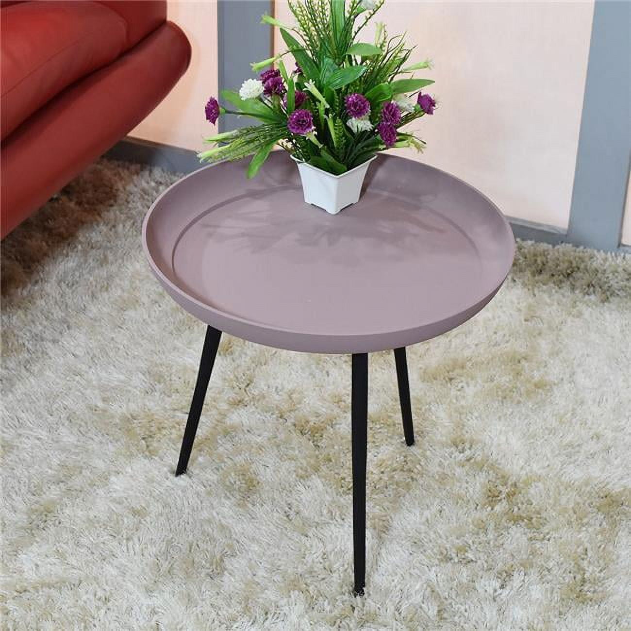 15.5 x 15.5 in. Handmade Aluminium & Iron Round Tray Side Table, Pink