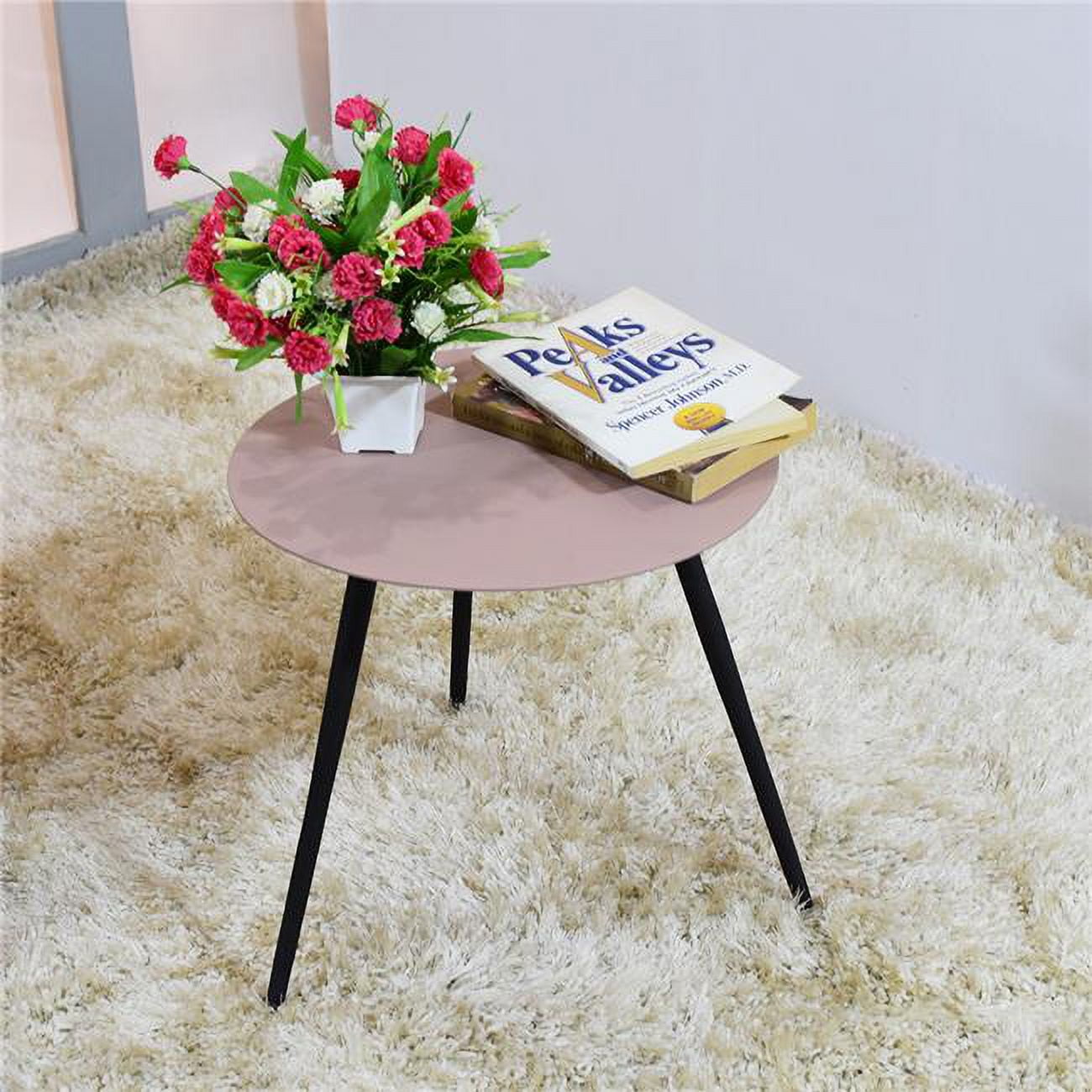 13.5 x 13.5 in. Handmade Iron Round Tray Side Table, Pearl White