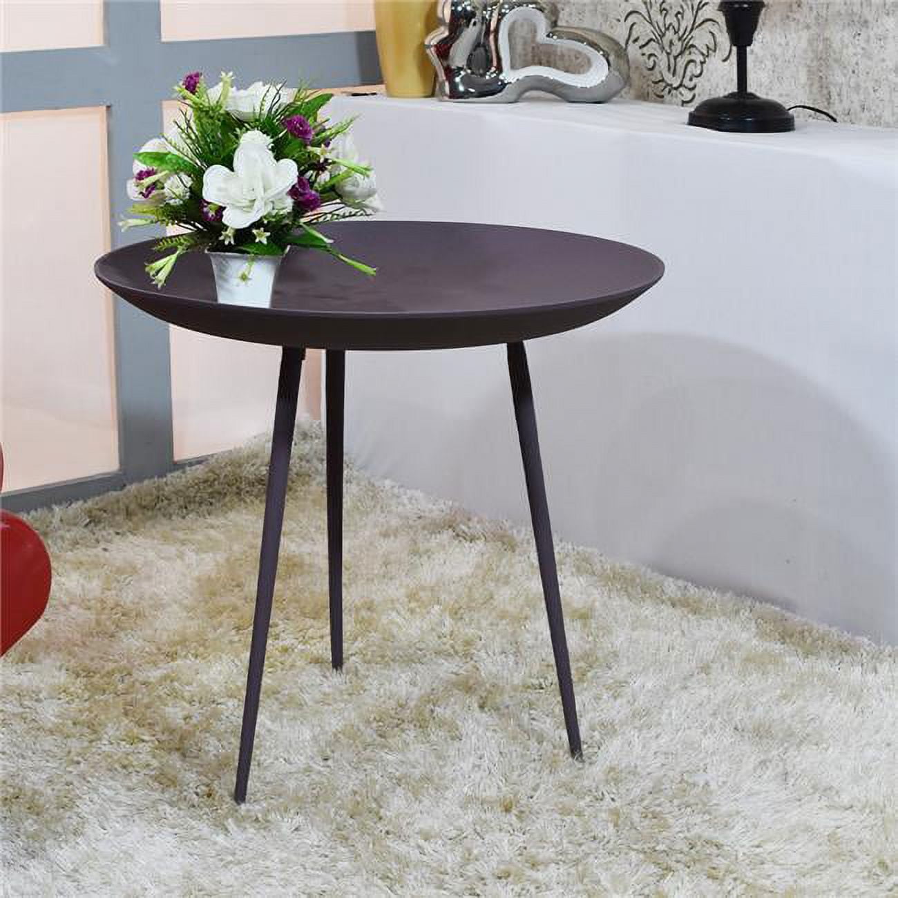 21 x 19.5 in. Handmade Aluminium & Iron Round Tray Side Table, Purple