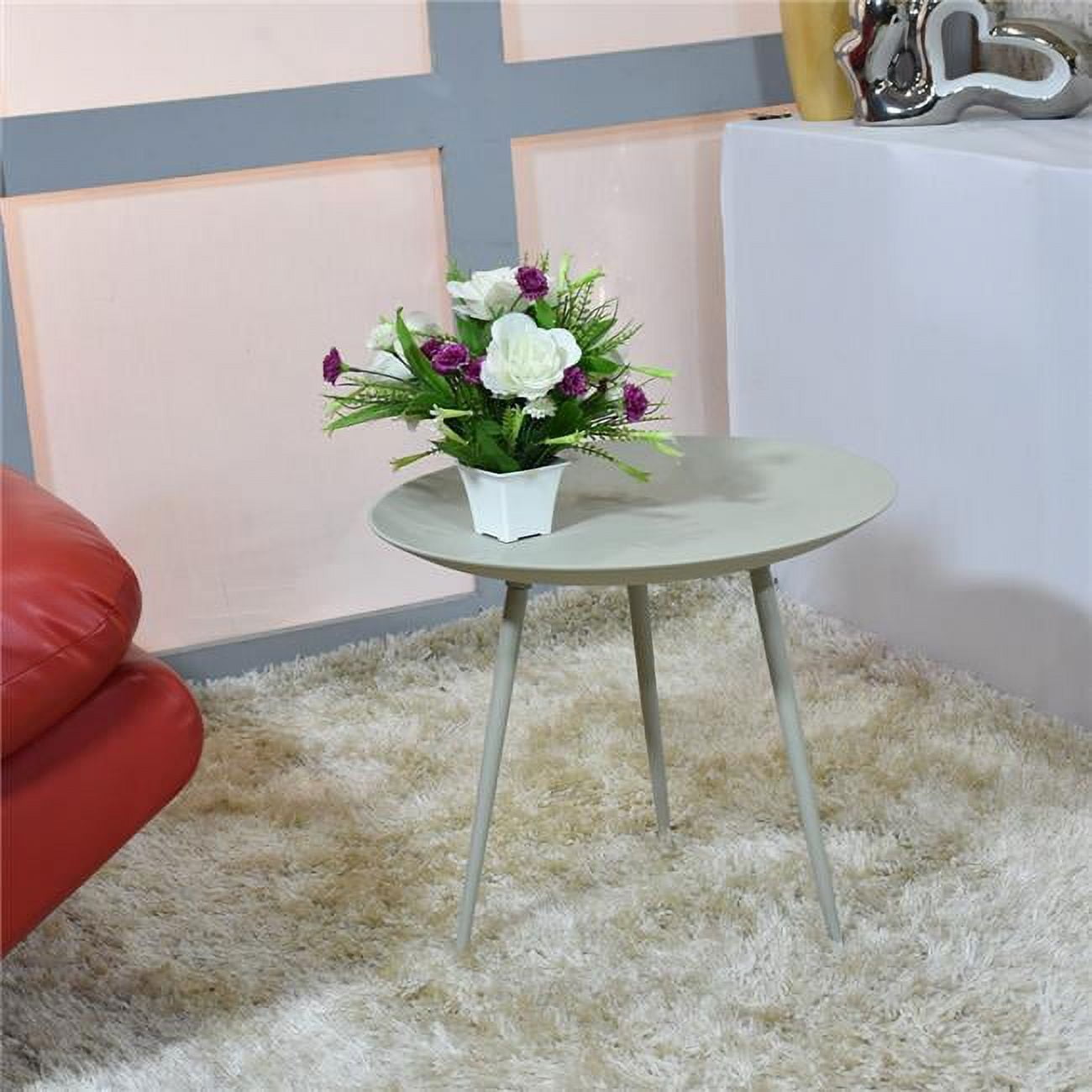 16.5 x 14.5 x 14.5 in. Handmade Aluminium & Iron Round Tray Side Table, Ivory