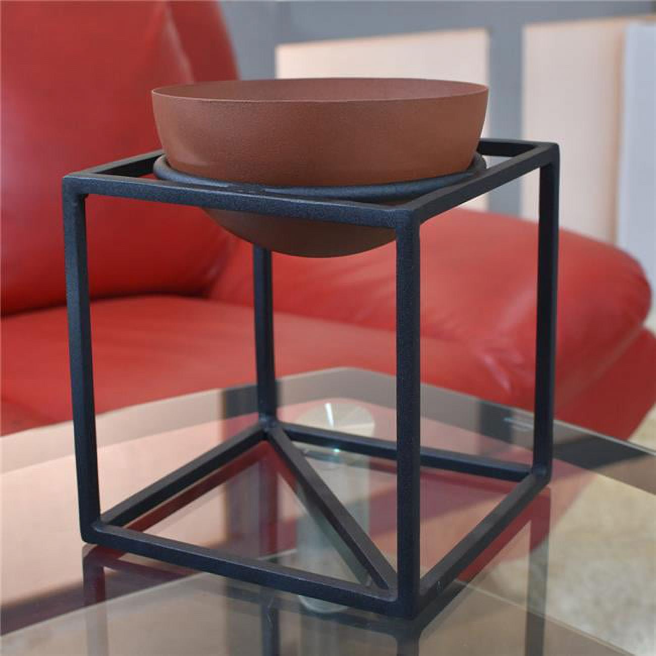 9.5 x 8 in. Handmade 100 Percent Iron Round Modern Planters Pot, Black & Orange Rust