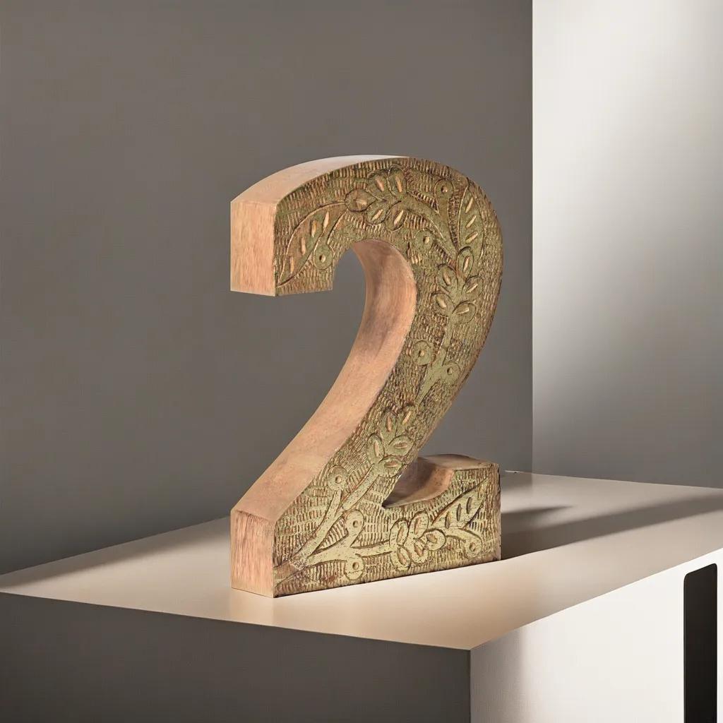 UBBBMH6239SC2HS Vintage Natural Gold Handmade Eco-Friendly 2 Numeric Number for Wall Mount & Table Top Decor