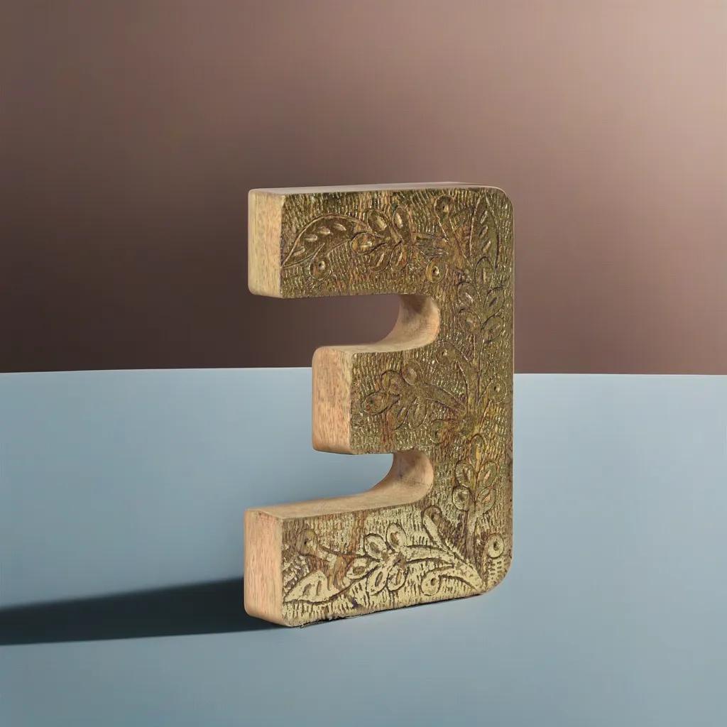 UBBBMH6239SC3HS Vintage Natural Gold Handmade Eco-Friendly 3 Numeric Number for Wall Mount & Table Top Decor