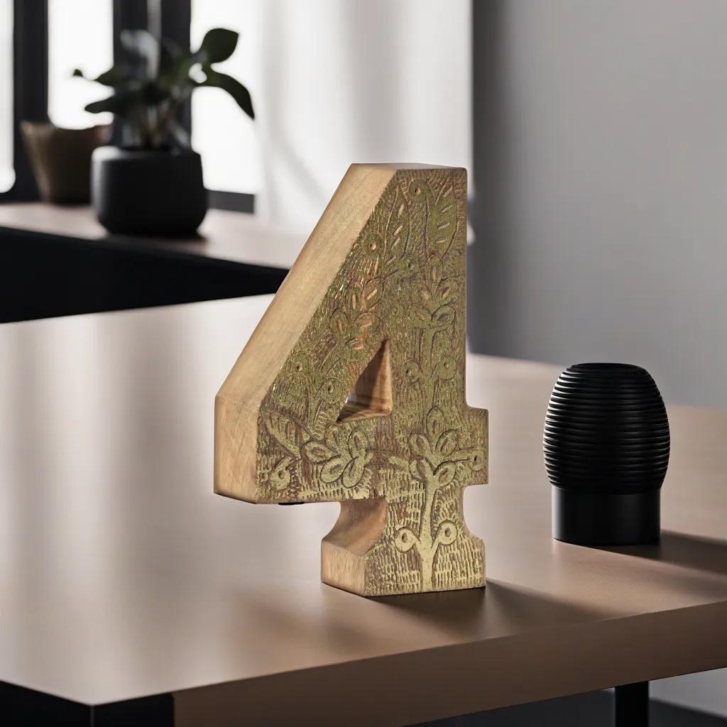 UBBBMH6239SC4HS Vintage Natural Gold Handmade Eco-Friendly 4 Numeric Number for Wall Mount & Table Top Decor