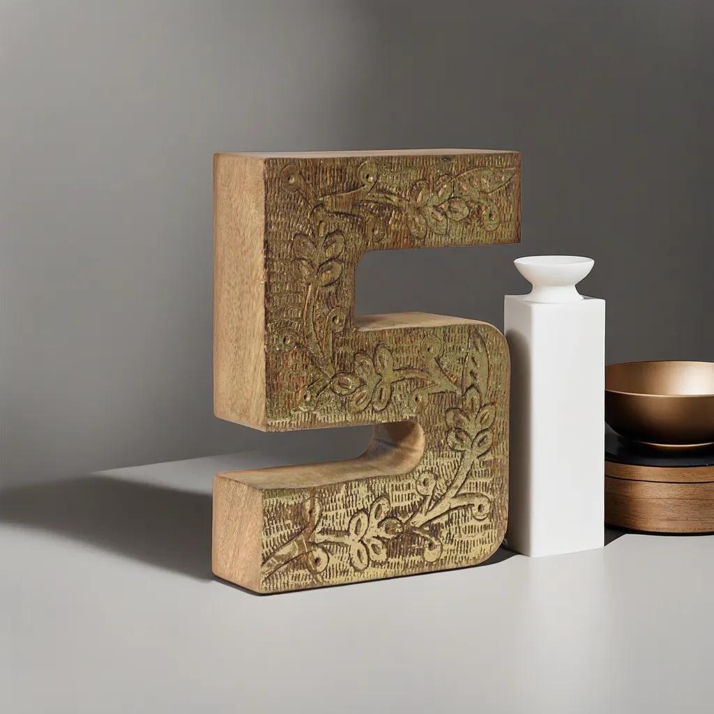UBBBMH6239SC5HS Vintage Natural Gold Handmade Eco-Friendly 5 Numeric Number for Wall Mount & Table Top Decor
