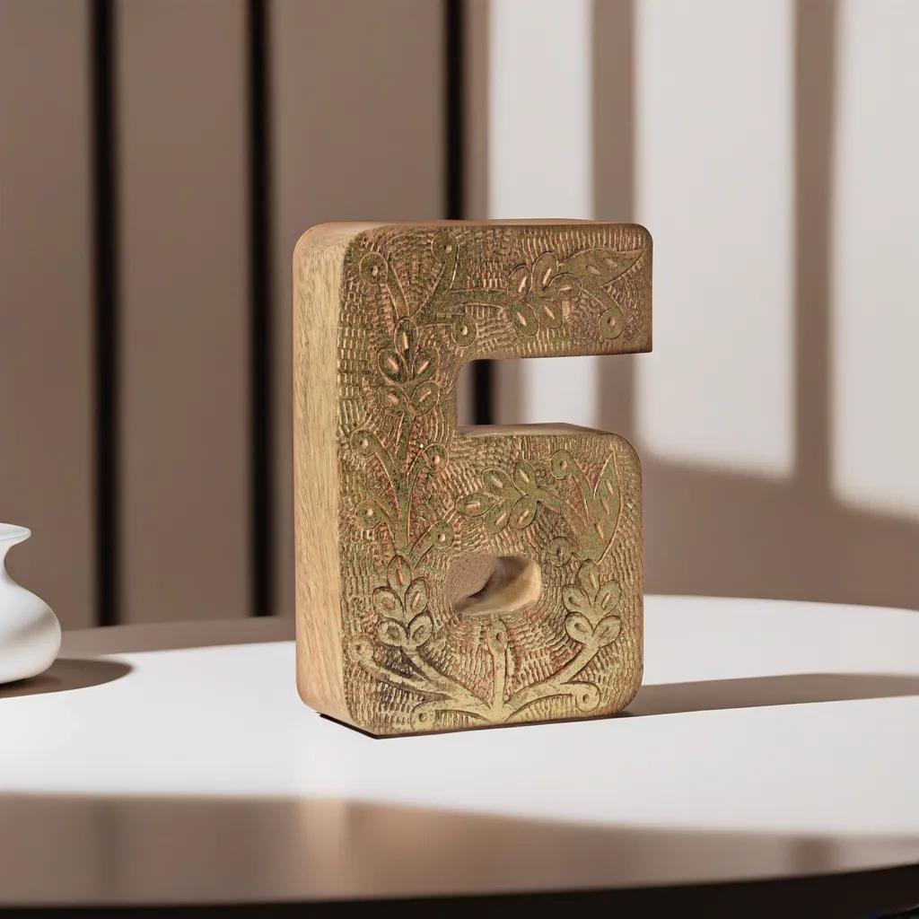 UBBBMH6239SC6HS Vintage Natural Gold Handmade Eco-Friendly 6 Numeric Number for Wall Mount & Table Top Decor