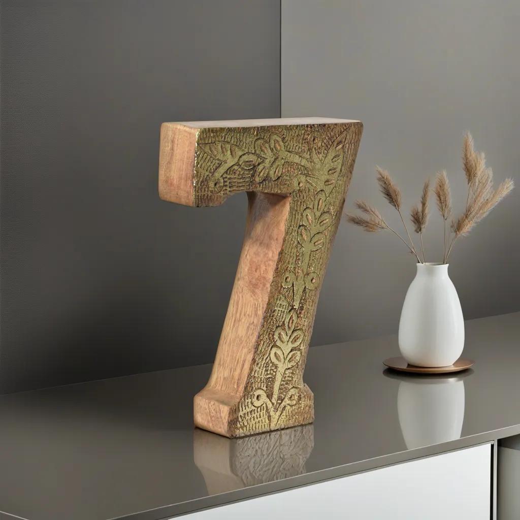UBBBMH6239SC7HS Vintage Natural Gold Handmade Eco-Friendly 7 Numeric Number for Wall Mount & Table Top Decor