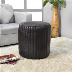 18 x 18 x 18 in. Solid Handmade Goat Leather Round Pouf, Black