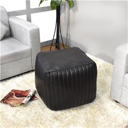 14 x 14 x 14 in. Solid Handmade Goat Leather Square Pouf, Black