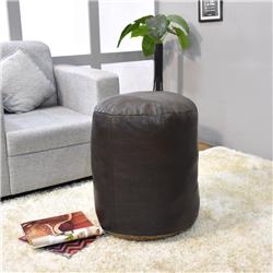 UBBBBACPF12SC04YB2HS 14 x 14 x 14 in. Solid Handmade Goat Leather Round Pouf, Chocolate Brown