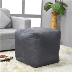 14 x 14 x 14 in. Solid Handmade Goat Leather Square Pouf, Gray